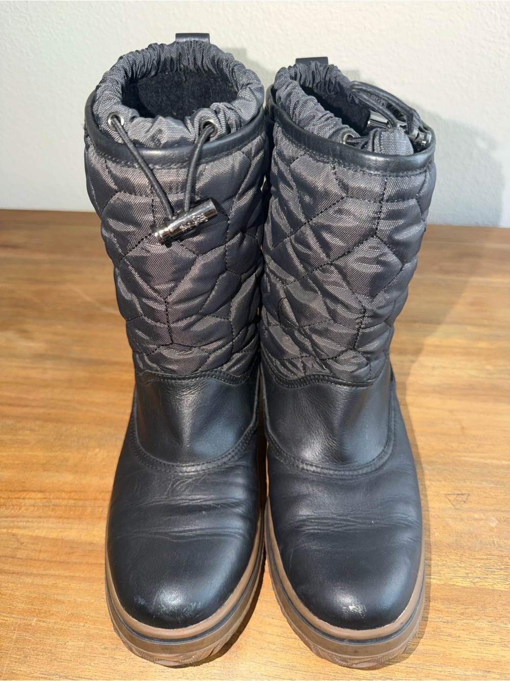 Coach Black Quilted Drawstring Winter Boots